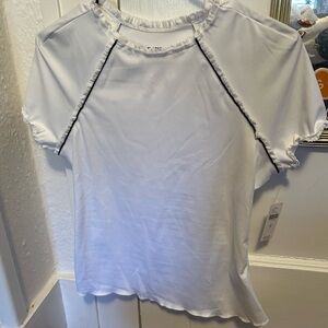 Anthropologie Ivory Short Sleeve Top with Black Accents